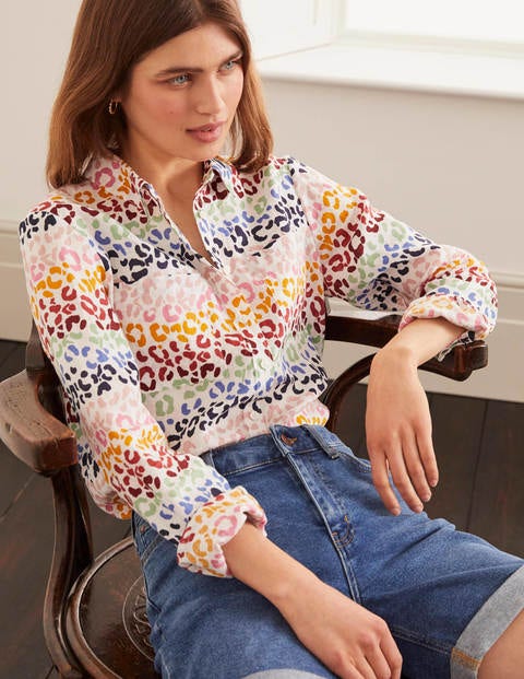 Linen Shirt - Ivory, Rainbow Leopard Linen Shirt - Ivory, Rainbow Leopard