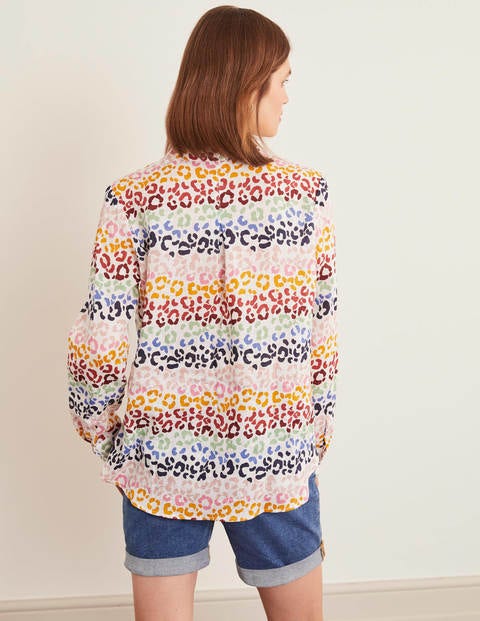 Linen Shirt - Ivory, Rainbow Leopard Linen Shirt - Ivory, Rainbow Leopard