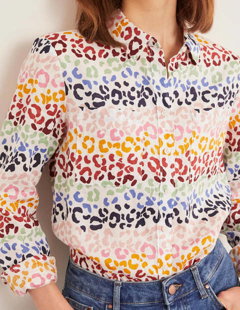 Linen Shirt - Ivory, Rainbow Leopard Linen Shirt - Ivory, Rainbow Leopard
