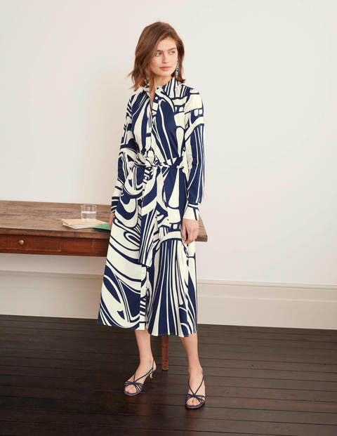 Isodora Midi Shirt Dress - French Navy, Nouveau Swirl Isodora Midi Shirt Dress - French Navy, Nouveau Swirl