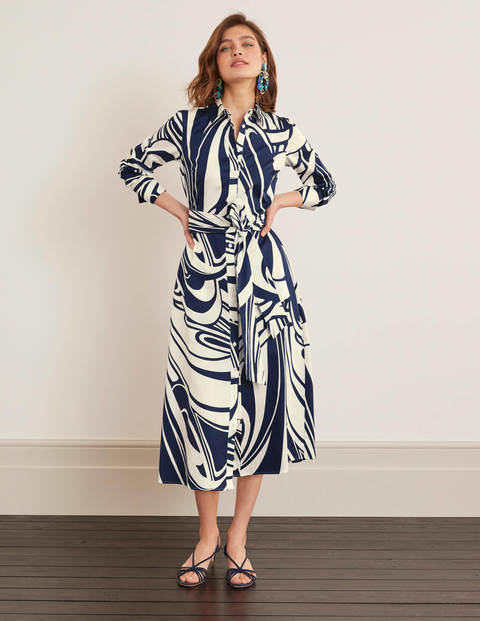 Isodora Midi Shirt Dress - French Navy, Nouveau Swirl Isodora Midi Shirt Dress - French Navy, Nouveau Swirl