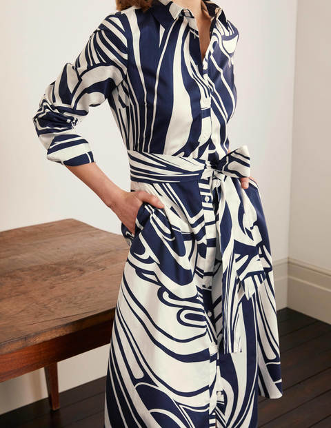 Isodora Midi Shirt Dress - French Navy, Nouveau Swirl Isodora Midi Shirt Dress - French Navy, Nouveau Swirl