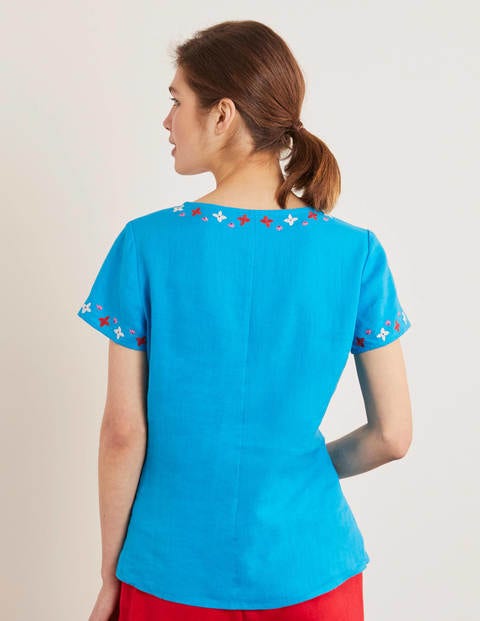 Laura Linen Embroidered Top - Blue Lagoon Laura Linen Embroidered Top - Blue Lagoon