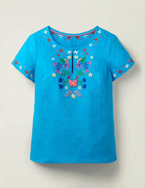 Laura Linen Embroidered Top - Blue Lagoon Laura Linen Embroidered Top - Blue Lagoon