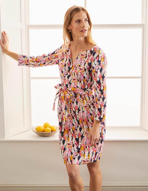 Kelsey Linen Tunic - Bright Camellia, Exotic Birds Kelsey Linen Tunic - Bright Camellia, Exotic Birds