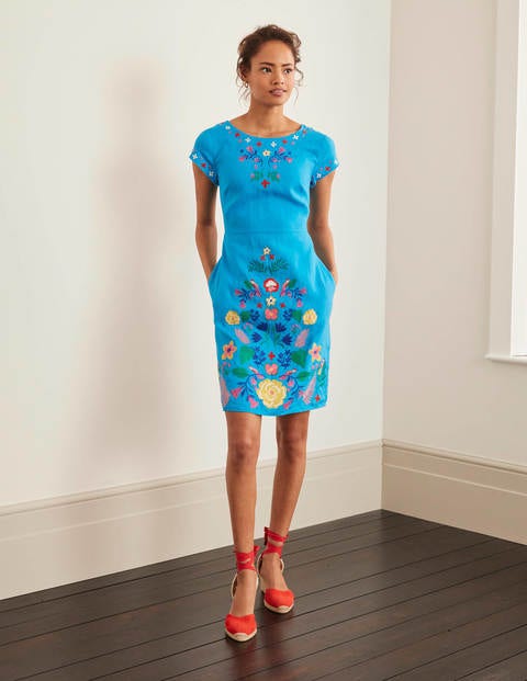Laura Linen Embroidered Dress - Blue Lagoon Laura Linen Embroidered Dress - Blue Lagoon