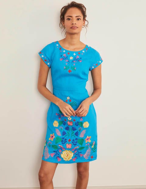 Laura Linen Embroidered Dress - Blue Lagoon Laura Linen Embroidered Dress - Blue Lagoon
