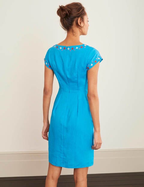 Laura Linen Embroidered Dress - Blue Lagoon Laura Linen Embroidered Dress - Blue Lagoon