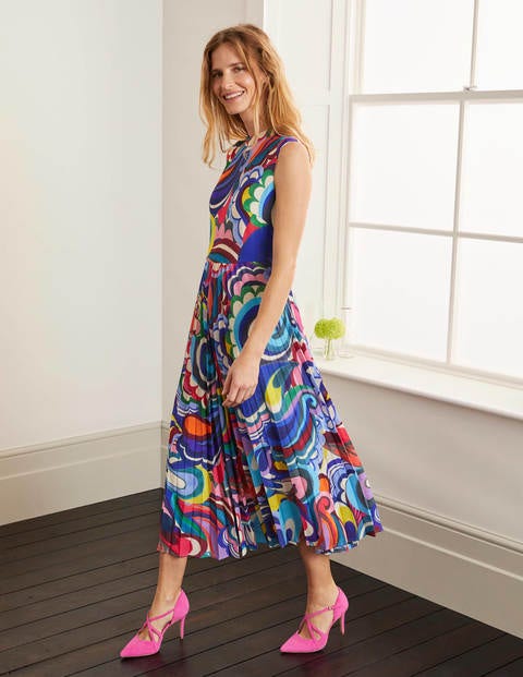 Jocelyn Pleated Midi Dress - Blue Wave, Painted Paisley Jocelyn Pleated Midi Dress - Blue Wave, Painted Paisley