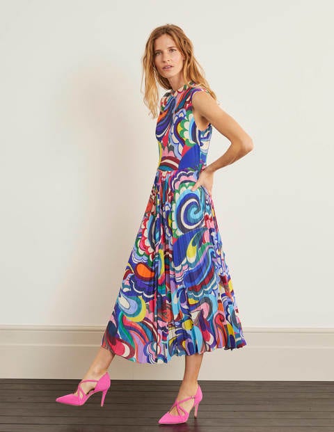 Jocelyn Pleated Midi Dress - Blue Wave, Painted Paisley Jocelyn Pleated Midi Dress - Blue Wave, Painted Paisley