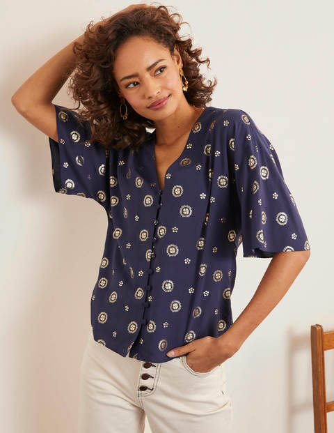 Rosie Top - Navy and Gold, Stamp Block Rosie Top - Navy and Gold, Stamp Block
