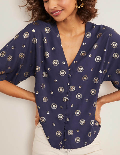Rosie Top - Navy and Gold, Stamp Block Rosie Top - Navy and Gold, Stamp Block