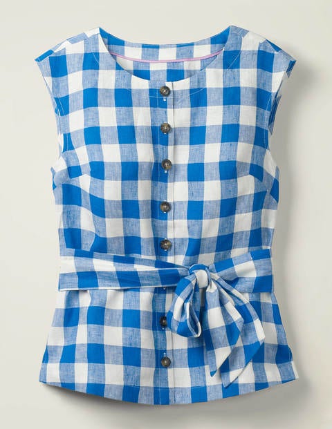 Cassidy Linen Top - Bold Blue Gingham Cassidy Linen Top - Bold Blue Gingham