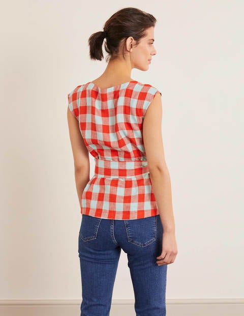 Cassidy Linen Top - Orange Sunset Gingham Cassidy Linen Top - Orange Sunset Gingham