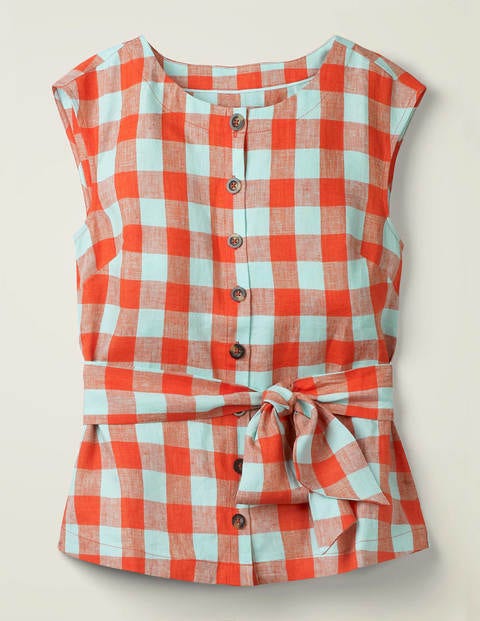 Cassidy Linen Top - Orange Sunset Gingham Cassidy Linen Top - Orange Sunset Gingham