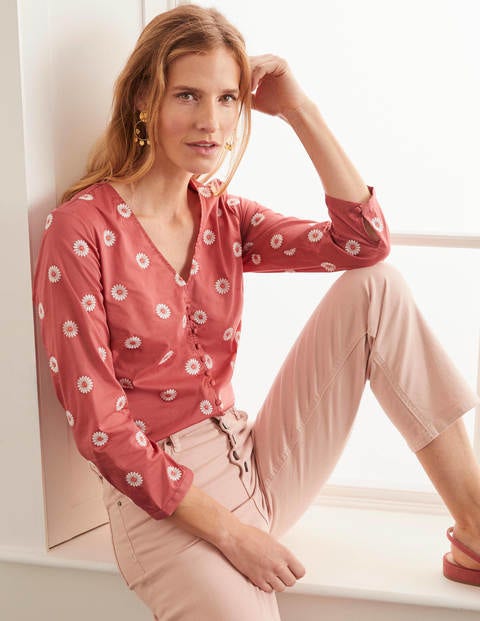 Diana Oberteil mit Stickerei - Rot, Gänseblümchenstickerei Diana Oberteil mit Stickerei - Rot, Gänseblümchenstickerei