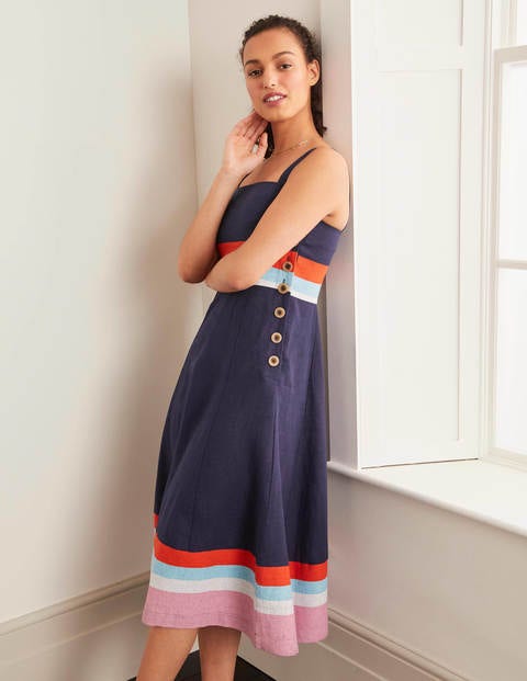 Willa Button Midi Dress - French Navy and Iceberg Stripe Willa Button Midi Dress - French Navy and Iceberg Stripe