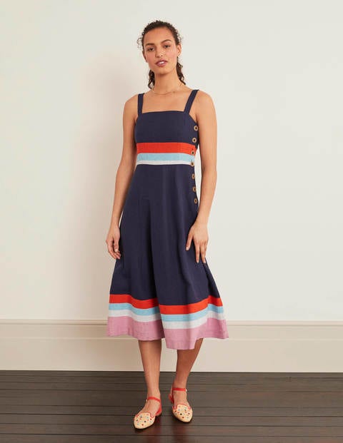 Willa Button Midi Dress - French Navy and Iceberg Stripe Willa Button Midi Dress - French Navy and Iceberg Stripe