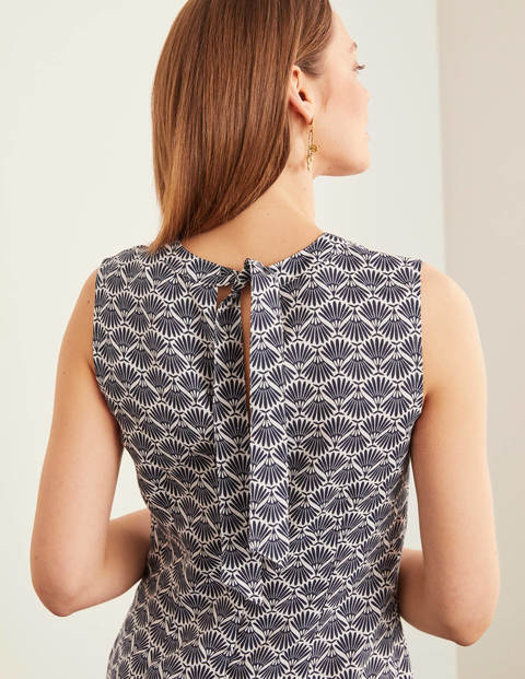 Natalia Linen Dress - Navy, Deco Palm Natalia Linen Dress - Navy, Deco Palm