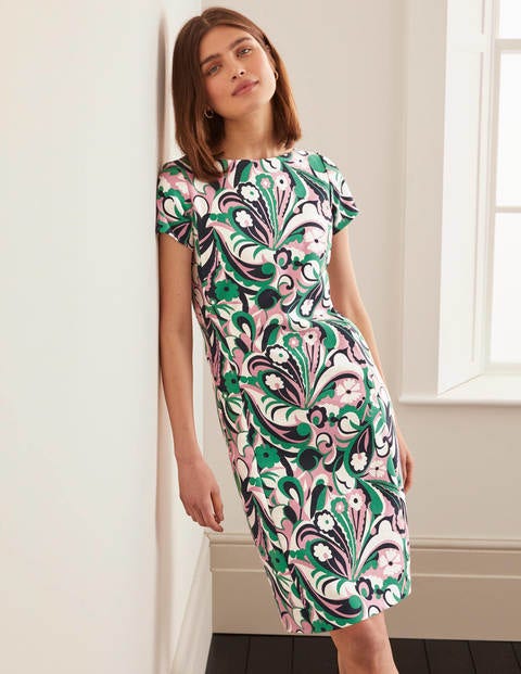 Boat Neck Button Shift - Formica Pink, Sunkissed Floral Boat Neck Button Shift - Formica Pink, Sunkissed Floral