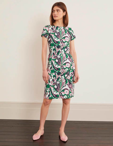 Boat Neck Button Shift - Formica Pink, Sunkissed Floral Boat Neck Button Shift - Formica Pink, Sunkissed Floral