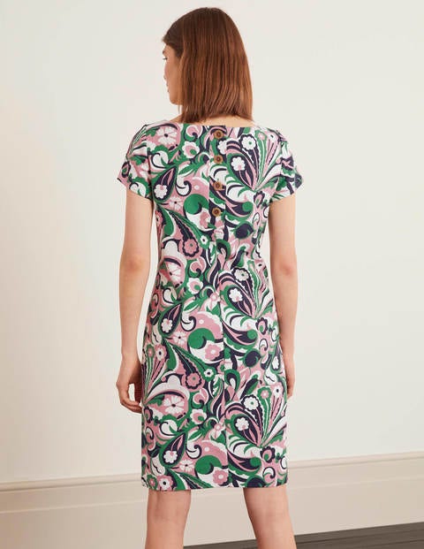 Boat Neck Button Shift - Formica Pink, Sunkissed Floral Boat Neck Button Shift - Formica Pink, Sunkissed Floral