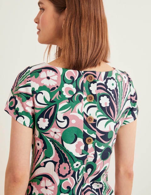 Boat Neck Button Shift - Formica Pink, Sunkissed Floral Boat Neck Button Shift - Formica Pink, Sunkissed Floral