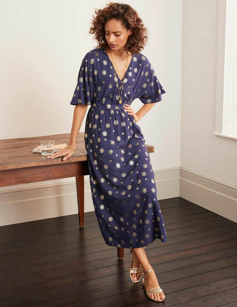 navy and gold maxi dress