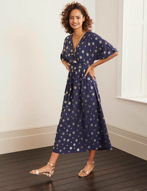 navy and gold maxi dress