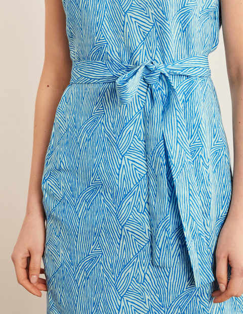 Lara Linen Dress - Bold Blue, Tropical Leaf Lara Linen Dress - Bold Blue, Tropical Leaf
