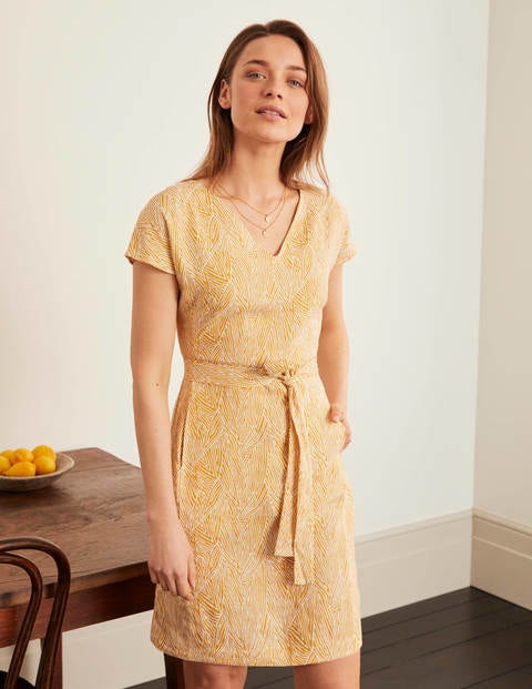 Lara Linen Dress - Tuscan Sun, Tropical Leaf Lara Linen Dress - Tuscan Sun, Tropical Leaf