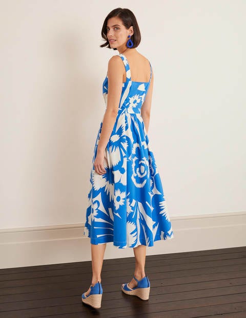 Juniper Midikleid - Kräftiges Blau, Tropenblüten Juniper Midikleid - Kräftiges Blau, Tropenblüten