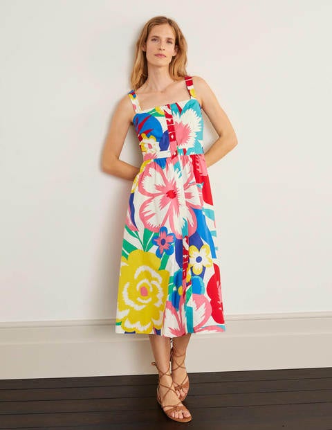Juniper Midi Dress - Ivory Camellia, Tropical Bloom Juniper Midi Dress - Ivory Camellia, Tropical Bloom