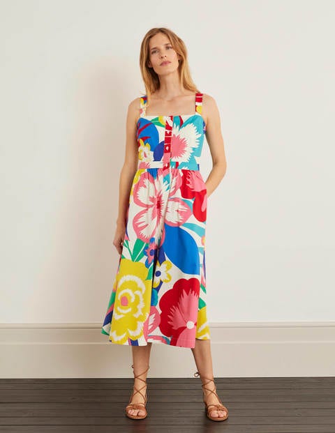 Juniper Midi Dress - Ivory Camellia, Tropical Bloom Juniper Midi Dress - Ivory Camellia, Tropical Bloom