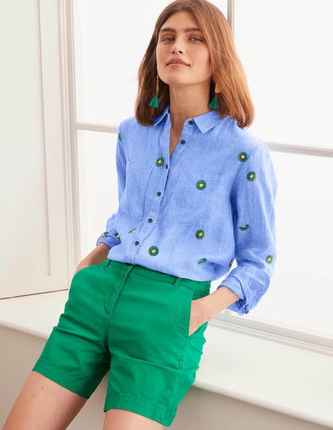 Chemise Brodée En Lin - Chambray avec broderie kiwi Chemise Brodée En Lin - Chambray avec broderie kiwi