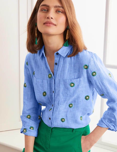 Chemise Brodée En Lin - Chambray avec broderie kiwi Chemise Brodée En Lin - Chambray avec broderie kiwi