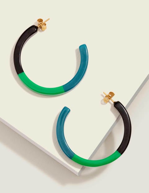 Resin Hoop Earrings - Navy/Rich Emerald/Vibrant Teal Resin Hoop Earrings - Navy/Rich Emerald/Vibrant Teal