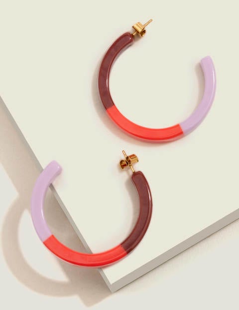 Resin Hoop Earrings - Rosebay/Orange Sunset/Maroon Resin Hoop Earrings - Rosebay/Orange Sunset/Maroon