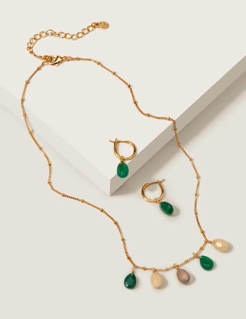 Semi-precious Hoops - Gold/Green Agate Multi Semi-precious Hoops - Gold/Green Agate Multi