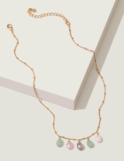 Semi-Precious Stones Necklace - Gold/Rose Quartz Multi Semi-Precious Stones Necklace - Gold/Rose Quartz Multi