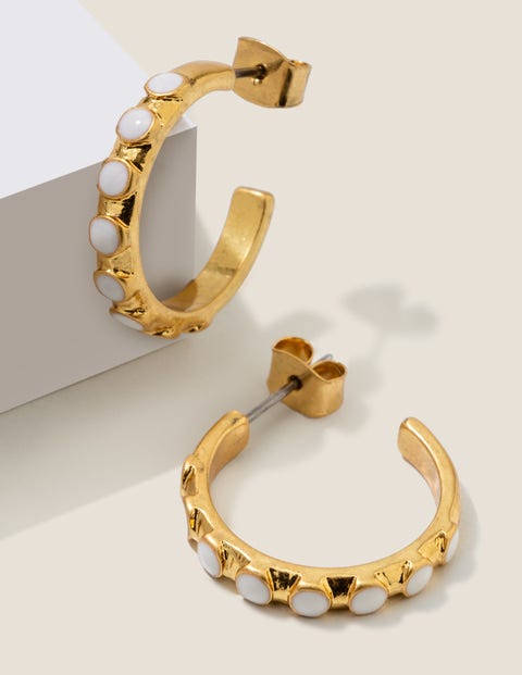 Enamel Hoop Earrings - Gold Metallic/Ivory Enamel Hoop Earrings - Gold Metallic/Ivory