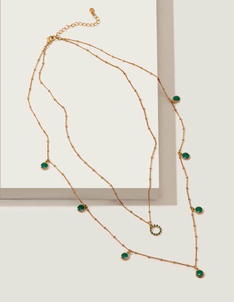 Doppelkette mit Emaille-Scheiben - Gold-Metallic/Waldgrün Doppelkette mit Emaille-Scheiben - Gold-Metallic/Waldgrün