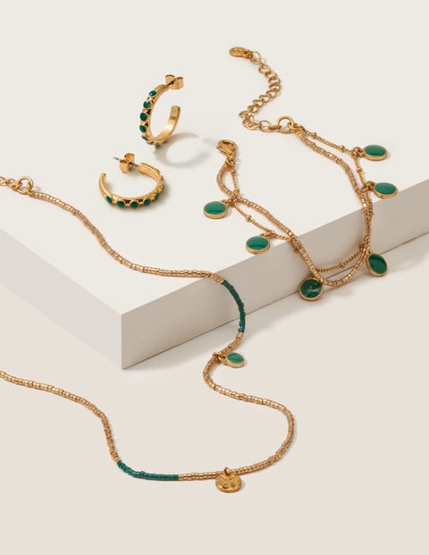 Doppelkette mit Emaille-Scheiben - Gold-Metallic/Waldgrün Doppelkette mit Emaille-Scheiben - Gold-Metallic/Waldgrün