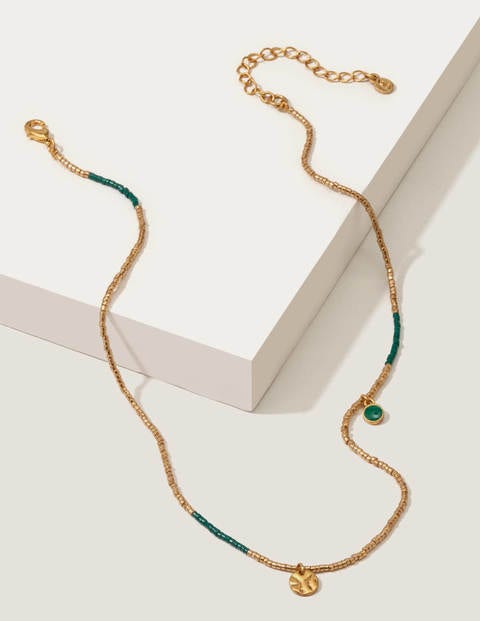 Beaded Necklace - Gold Metallic/Forest Green Beaded Necklace - Gold Metallic/Forest Green