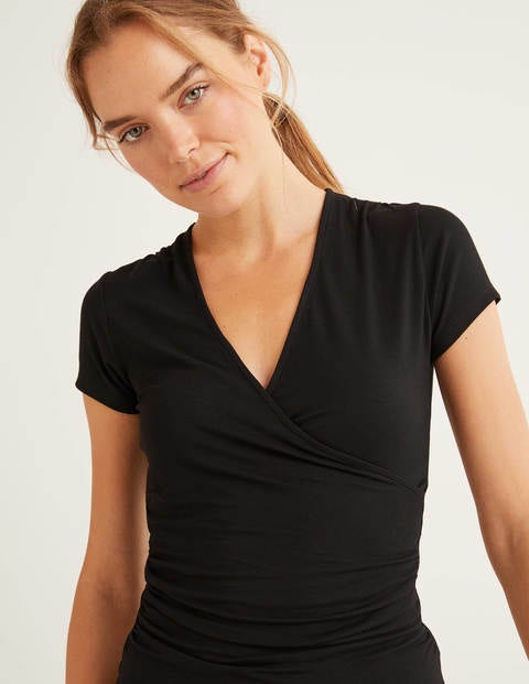 short sleeve black wrap top