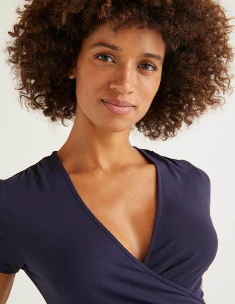 Short Sleeve Jersey Wrap Top - Navy Short Sleeve Jersey Wrap Top - Navy