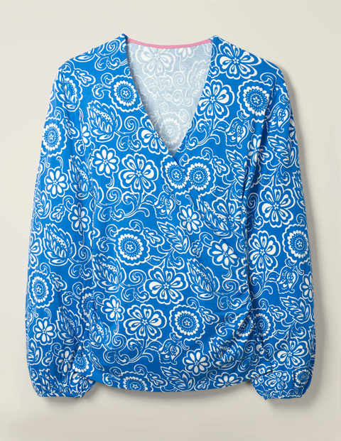 Elodie Jersey Wrap Top - Bold Blue, Floral Delight Elodie Jersey Wrap Top - Bold Blue, Floral Delight