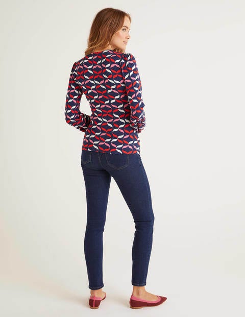 Elodie Jersey Wrap Top - Navy, Ribbons Multi Elodie Jersey Wrap Top - Navy, Ribbons Multi