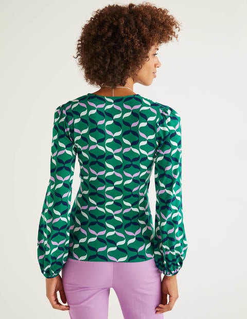 Elodie Jersey Wrap Top - Forest, Ribbons Multi Elodie Jersey Wrap Top - Forest, Ribbons Multi