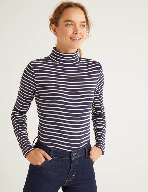 Essential Roll Neck Tee - Navy/Ivory Essential Roll Neck Tee - Navy/Ivory